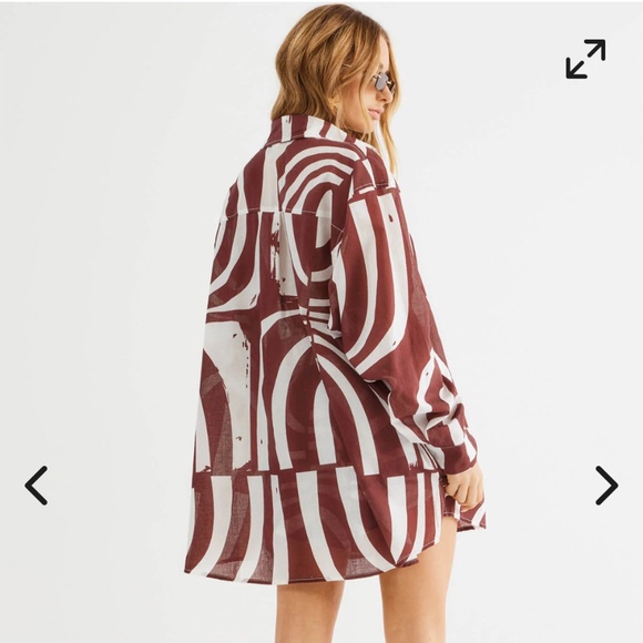 SNDYS Australia Swim Trendy cover up brown and White oversized top SZ 6 - Picture 2 of 10